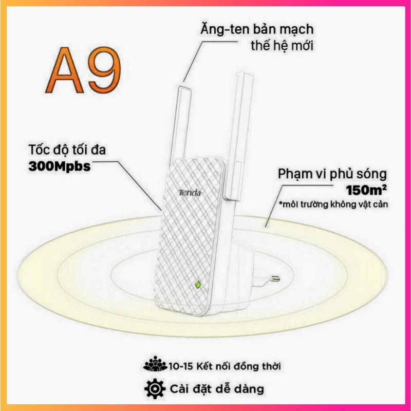 Bộ Kích (Bộ tiếp nối) sóng WiFi Tenda A9 chuẩn N tốc độ 300Mbps - Chính hãng Tenda Việt Nam