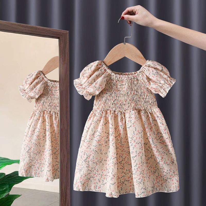 Váy đầm bé gái hoa nhí dáng xòe chun ngực 2 màu tím be siêu mềm siêu mát Jimado E1.074.TI.100