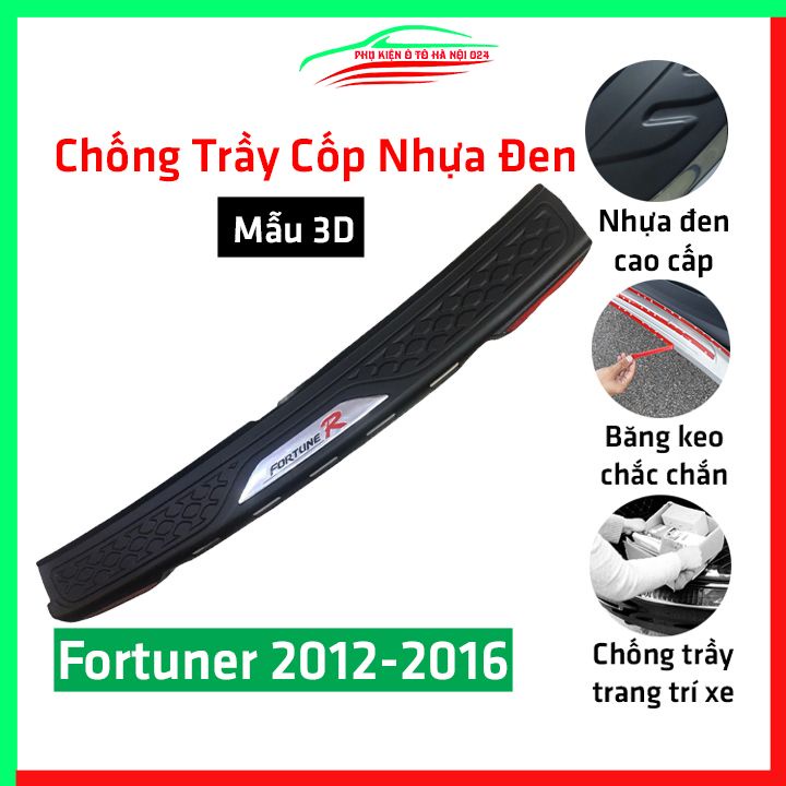 Ốp chống trầy cốp ngoài nhựa đen Fortuner 2012 2013 2014 2015 2016 hàng loại 1 dán cốp sau chống xước trang trí xe
