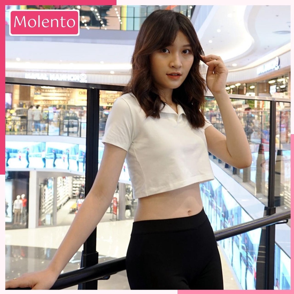 Áo Polo Croptop Molento Áo Croptop Nữ Tay Ngắn Có Cổ Cotton Mềm Mịn Thoáng Mát Nhiều Màu - M24