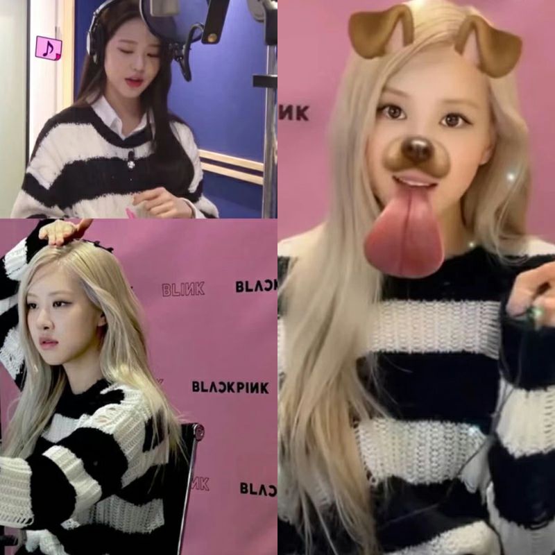 Áo len rách sọc đen trắng giống Rosé BLACKPINK