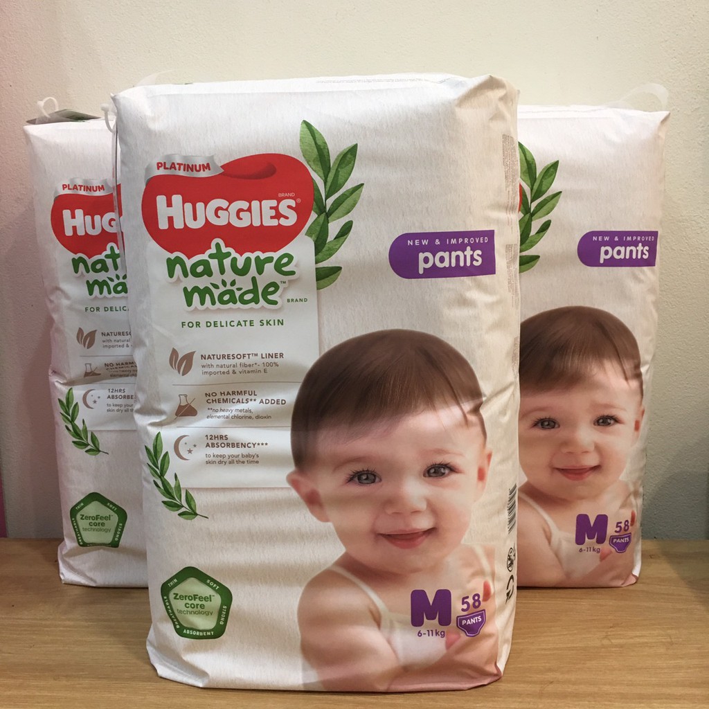 Combo 03 tã quần Huggies siêu cao cấp platinum nuture made M58(cho trẻ 6-11kg)