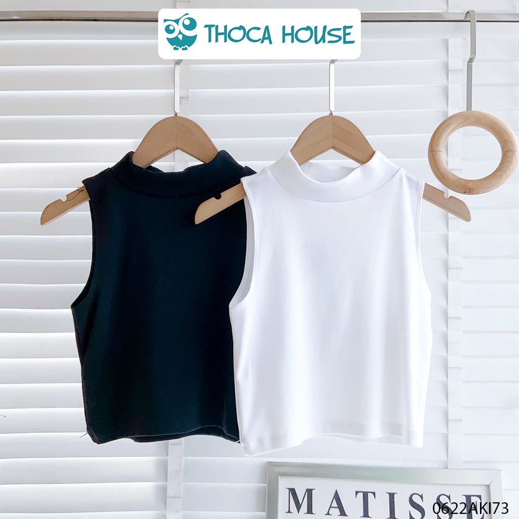 Áo croptop sát nách cổ lọ chất thun trơn mịn trắng, đen THOCA HOUSE co giãn thoải mái, phối đồ xinh