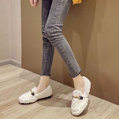 Giày Bông Nữ Mang Mùa Đông Ấm Chân Chống Trơn Trượt - Giày Búp Bê Lông Dễ Thương