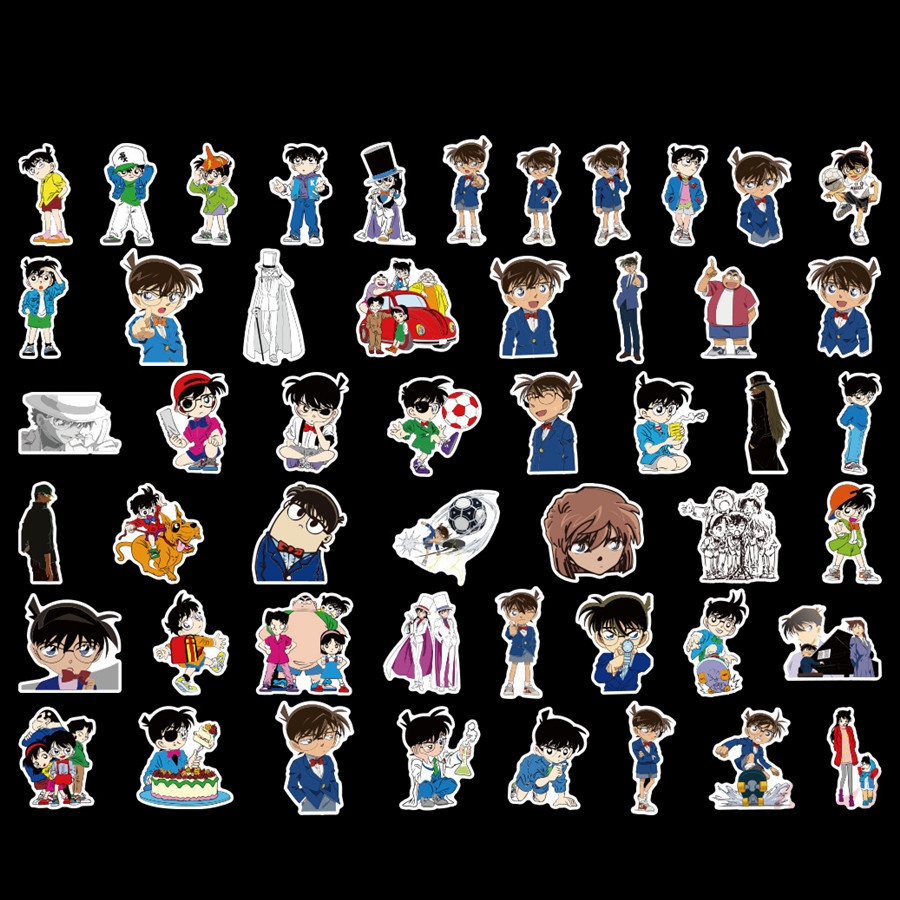 Set 50 miếng dán trang trí chống thấm nước họa tiết thám tử lừng danh Conan mẫu series 02
