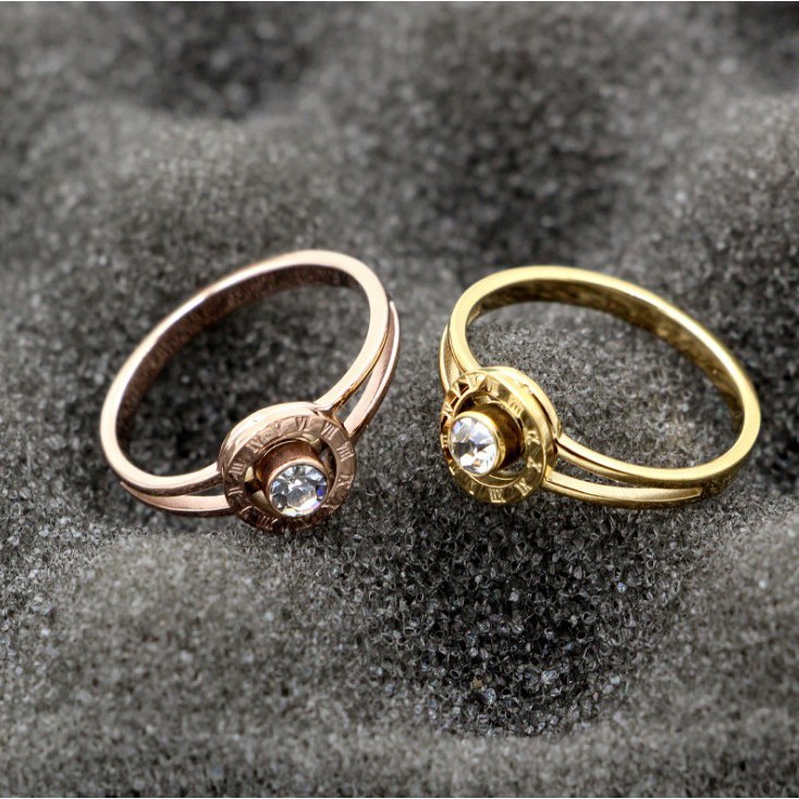 Nhẫn Mặt Tròn In Số La Mã Ti Tan Không Đen TT 0926