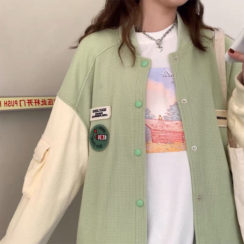 Áo khoác bóng chày chất liệu nhung tăm phong cách Hàn Quốc