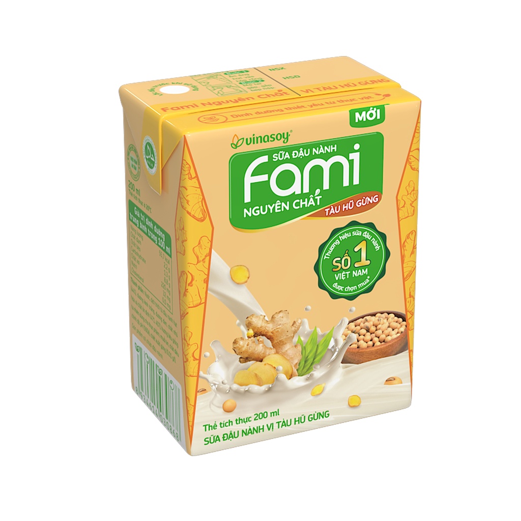 Thùng sữa đậu nành Fami Nguyên Chất vị tàu hũ gừng (36 hộp x 200ml)