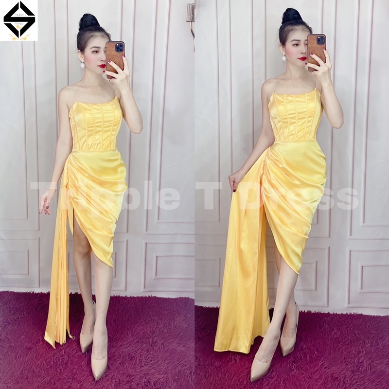Đầm body cúp nhún bèo eo sang trọng TRIPBLE T DRESS - size M/L -MS89Y
