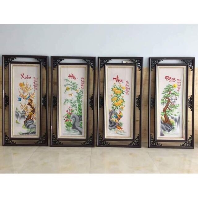 Tranh thêu tứ quí thành phẩm đã thêu chưa khung