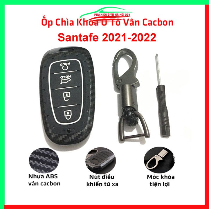 Ốp khóa cacbon Santafe 2021 kèm móc khóa