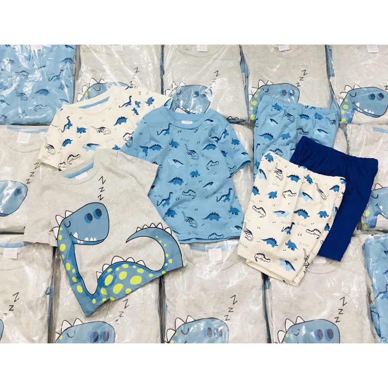 Set 3 bộ short cotton khủng long bé trai