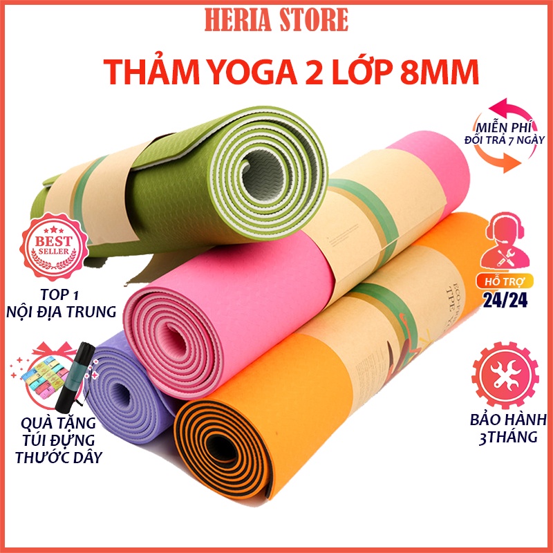 Thảm tập yoga chống trượt 6mm 8mm tpe 2 lớp cao su non cao cấp Heria Store