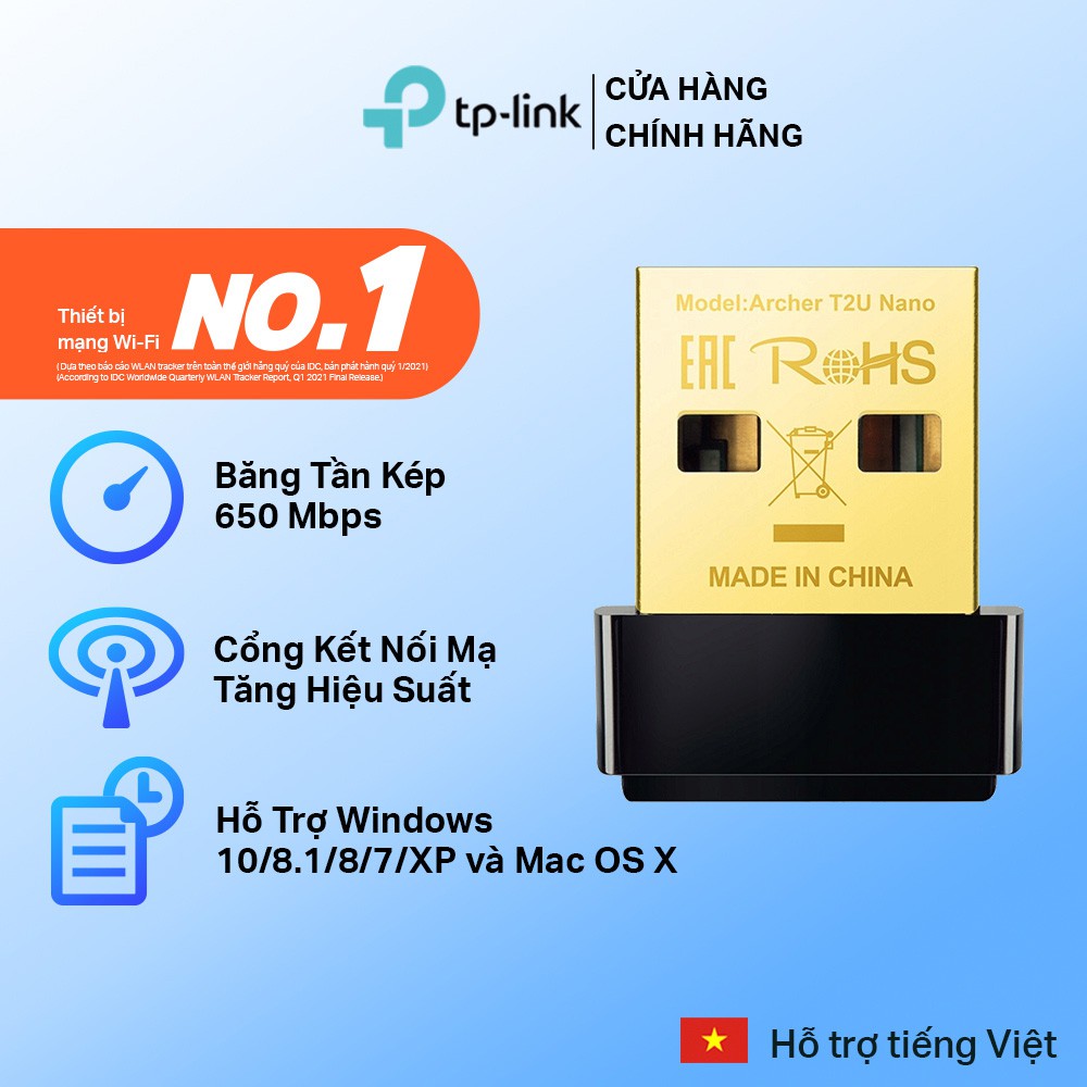 [Hỏa Tốc] Bộ Chuyển Đổi USB Wifi TP-Link Archer T2U Nano Băng Tần Kép Chuẩn AC 600Mbps