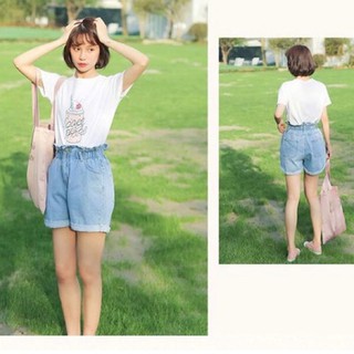[3Màu 55-95kg] Quần Đùi Ống Rộng Lưng Thun - Quần Short Jeans Lưng Cao XÁM/XANH ĐẬM/XANH NHẠT