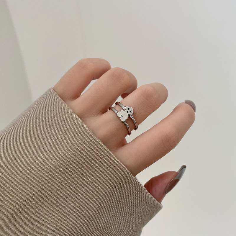 Nhẫn Hở 2 Lớp Hình Gấu Dễ Thương Phong Cách Hàn Quốc