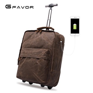 G-Favor Túi vali kéo vải canvas phối da bò cao cấp - Mẫu 5532