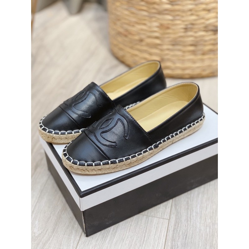 Giày lười cn da lì mũi tròn đế cói fullbox