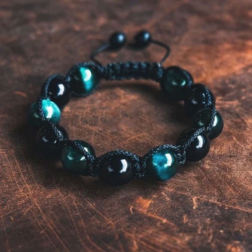 [QUÀ TẶNG/ LẮC TAY ] Vòng tay phong thủy thời trang handmade xanh dương và đen dây đan shamballa phật giáo