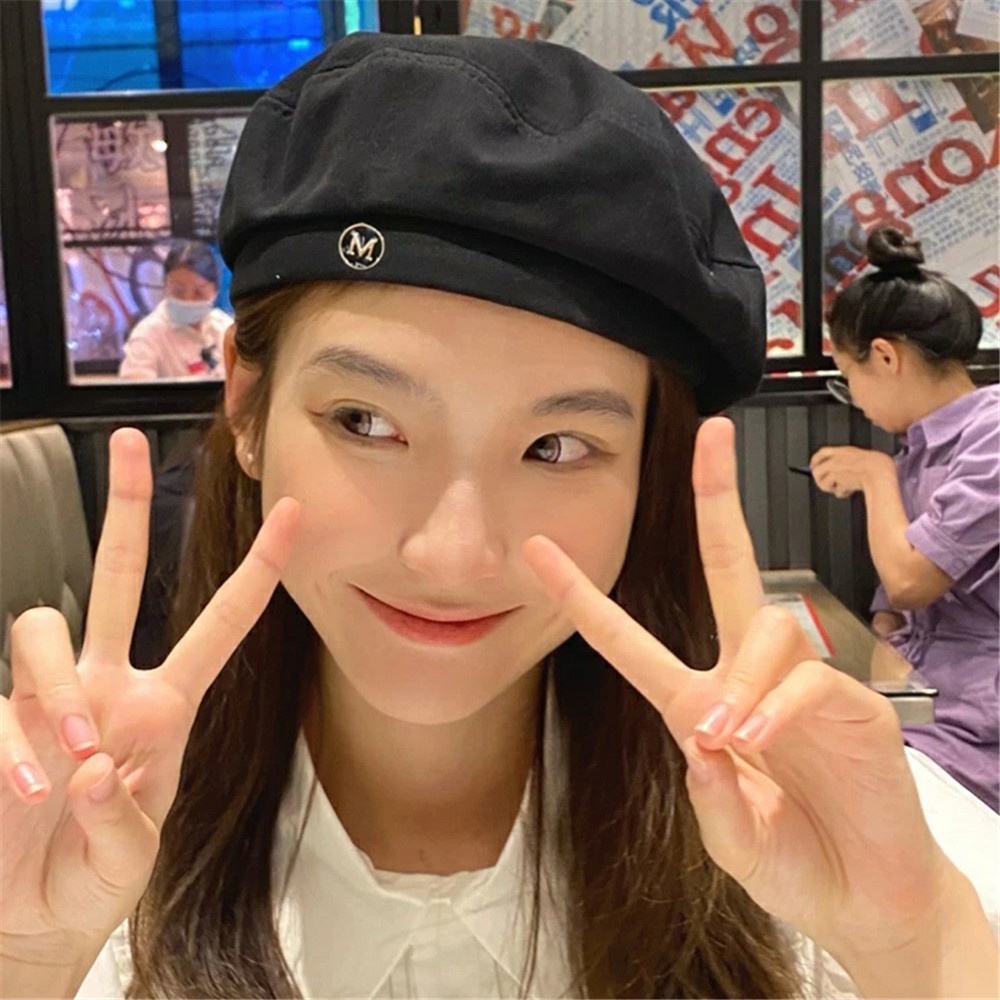 Mũ beret màu đen phong cách retro Anh Quốc thời trang cho nữ