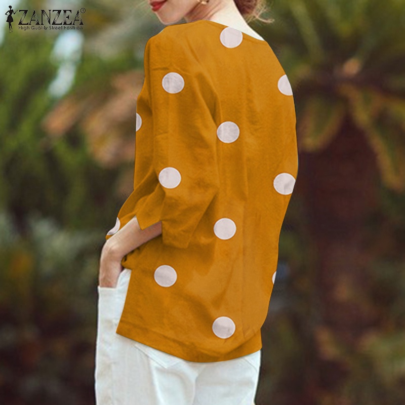 ZANZEA Áo Nữ Tay 3 / 4 Cổ Chữ V Họa Tiết Chấm Bi Thời Trang