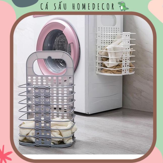 Sọt Nhựa Đựng Quần Áo Gấp Gọn Treo Máy Giặt - Tặng Kèm Móc Dán