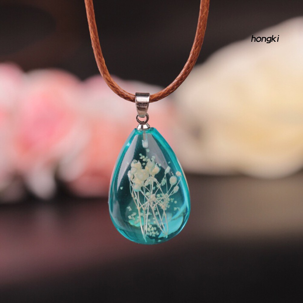 Dây Chuyền Mặt Giọt Nước Chứa Hoa Khô Phát Sáng Trong Đêm Cho Nữ