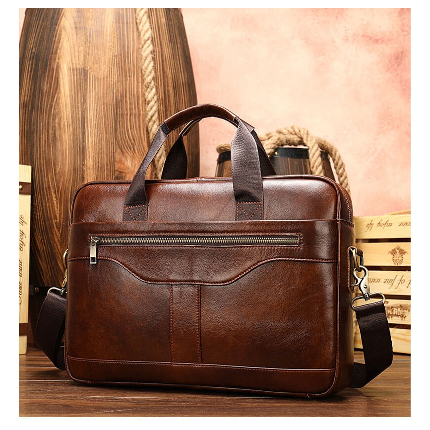 Cặp Xách Công Sở Da Bò T155 – Nâu – Dành Cho Quý Ông Thành Đạt