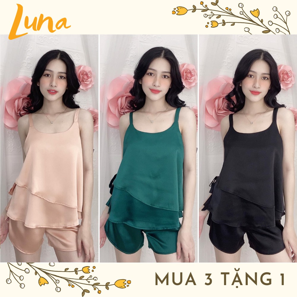 Bộ đồ ngủ lụa 2 dây mặc nhà bigsize lụa satin cao cấp thoáng mát LUNA dưới 75kg | BigBuy360 - bigbuy360.vn