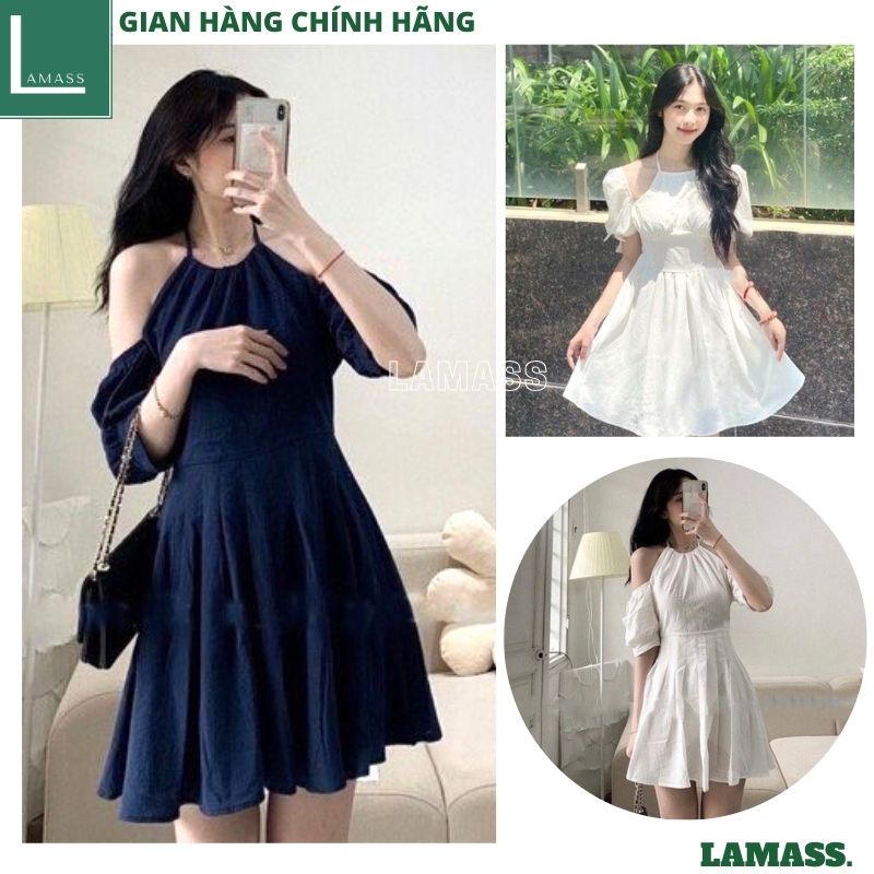 Đầm babydoll nữ cổ yếm kiểu dáng hàn quốc ulzzang vintage cực dễ thương váy dự tiệc -LAMASS