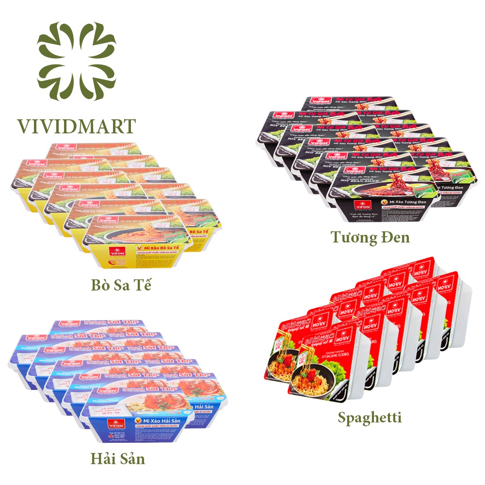 VIFON MÌ KHAY CÓ GÓI SỐT XỐT XÀO VỊ BÒ SA TẾ / HẢI SẢN / TƯƠNG ĐEN / SPAGHETTI - 90g/KHAY - VIFON