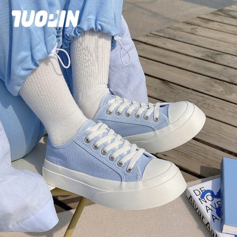 Giày Thể Thao Nam Nữ Màu Xanh Pastel Hồng Trắng Đen Sneaker Vải Thể Thao Buộc Dây Đế Bằng Bánh Mì Basic Loại 1 Đủ Size