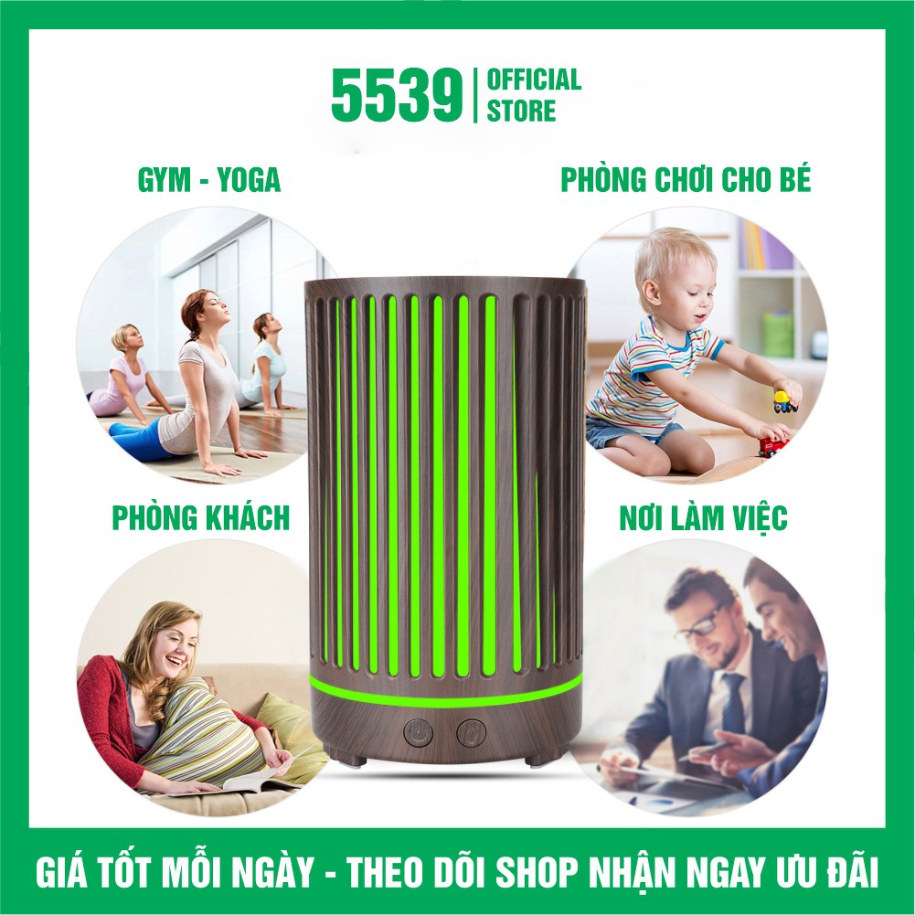 Máy xông tinh dầu phòng ngủ hình trụ dung tích 200 ml tặng kèm 2 chai tinh dầu 5 ml bảo hành 6 tháng - Shop 5539