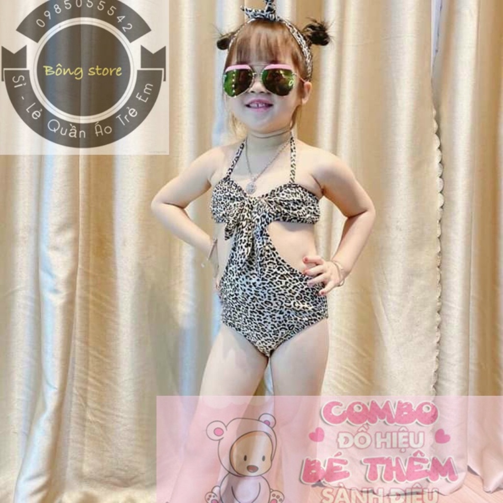 Bộ bơi liền thân khoét eo đính nơ kèm tuban cho bé gái hàng chuẩn thiết kế