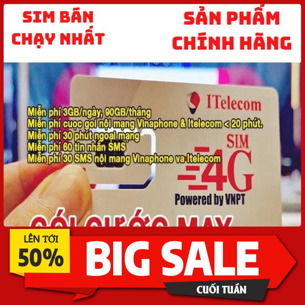 🔥DATA KHỦNG🔥 Sim 4G ITelecom V77 Gói Cước MAY- Tặng 90GB/Tháng - Gọi Miễn Phí Vinaphone - 30Ph Ngoại Mạng + 60 SMS