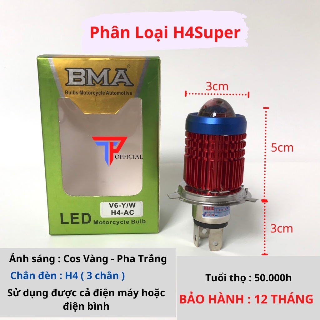 Đèn pha led xe máy bi cầu mini h4 pha trắng cos vàng siêu sáng _ TP MotorBike