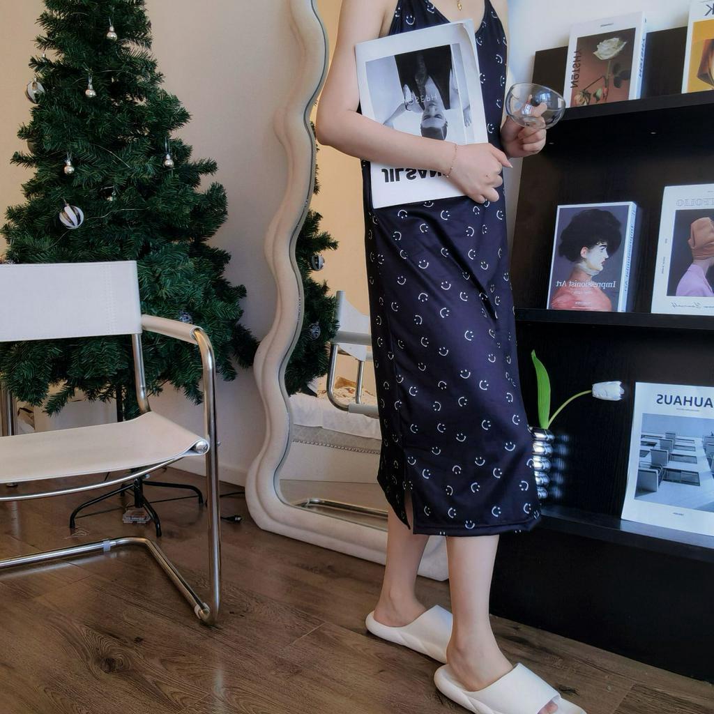 DIDIKA Đầm Ngủ Hai Dây Dáng Rộng In Hoạt Hình Chú Gấu Và Bong Bóng Thời Trang Mùa Hè Quyến Rũ Cho Nữ