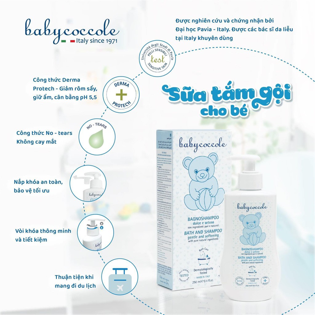 [100% Organic] Sữa tắm gội Baby Coccole 250ml chiết xuất từ Hoa sen hương thơm tự nhiên, an toàn cho bé từ sơ sinh 0m+