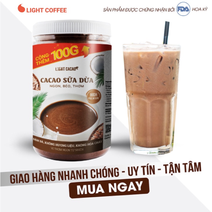 [Mã BMBAU50 giảm 7% đơn 99K] Cacao sữa dừa hòa tan 3in1 thơm ngon, dạng hũ dễ bảo quản Light Coffee - 650g