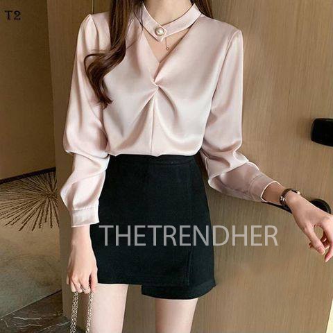 Áo sơ mi lụa mềm mát, lên form chuẩn hàn, công sở thanh lịch có size to bigsize | BigBuy360 - bigbuy360.vn