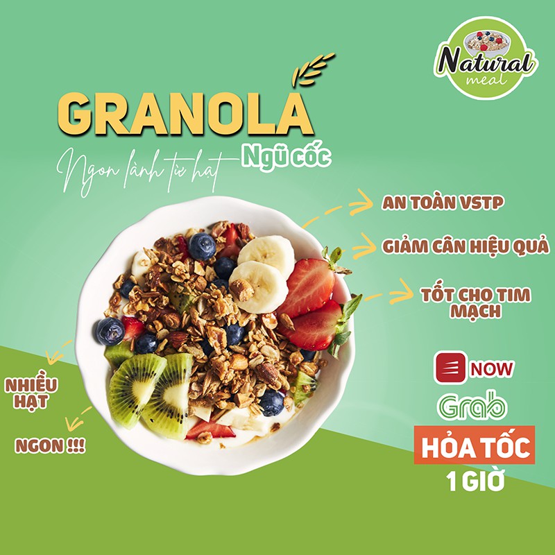 Ngũ cốc dinh dưỡng ăn kiêng, giảm cân ăn sáng Granola nhiều hạt thơm ngon Healthy Mix vị 250gram - Natural Meal