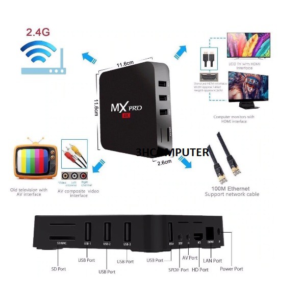 Android TV Box MXQ PRO 4K RAM 1GB - Biến Tivi thường thành SmartTivi +Tặng dây AV .