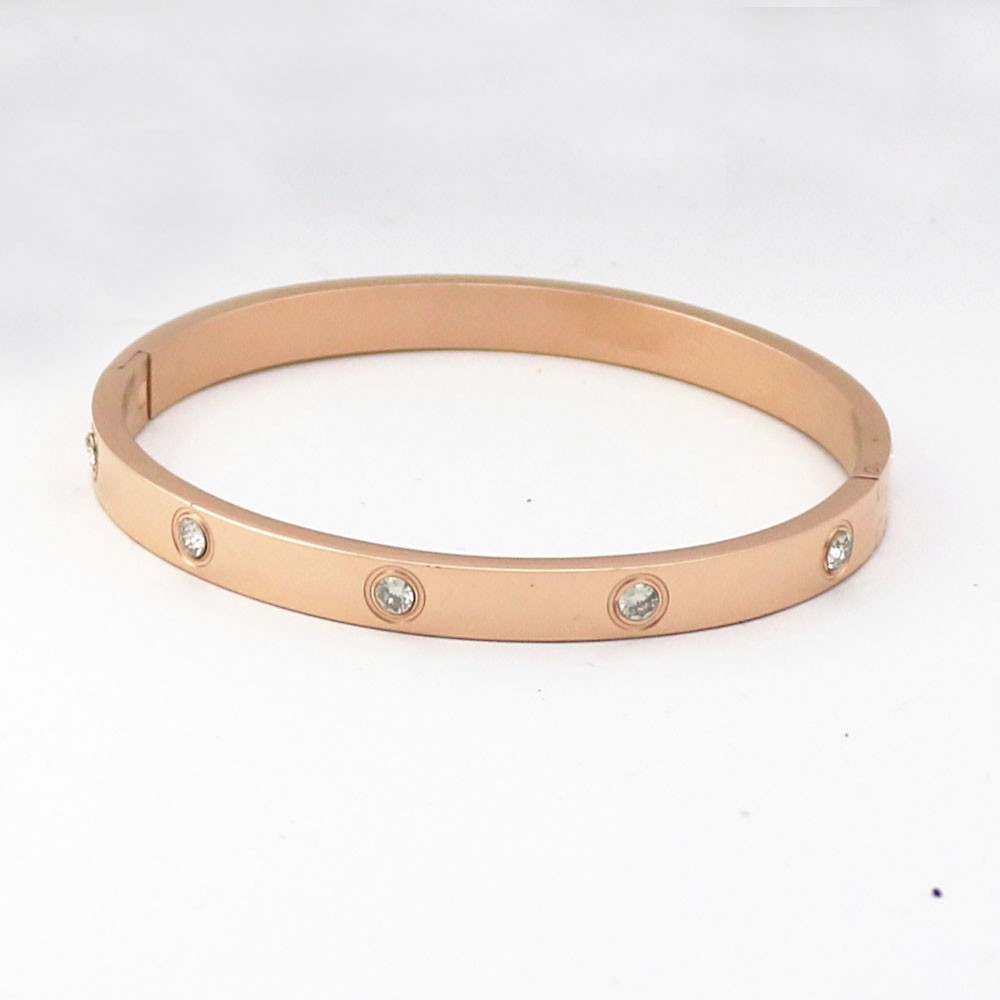 Trang sức Zircon bằng vàng hồng trơn 10 Cz Vòng đeo tay trống kim cương cho nữ
