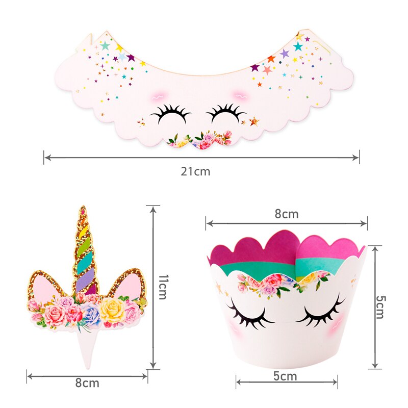 Set 24 phụ kiện trang trí bánh cupcake hình kỳ lân dễ thương xinh xắn