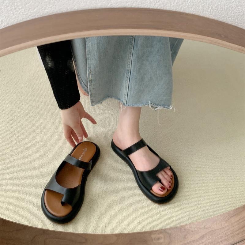 Dép nữ ulzzang xỏ ngón 3 màu đen trắng be thời trang thanh lịch