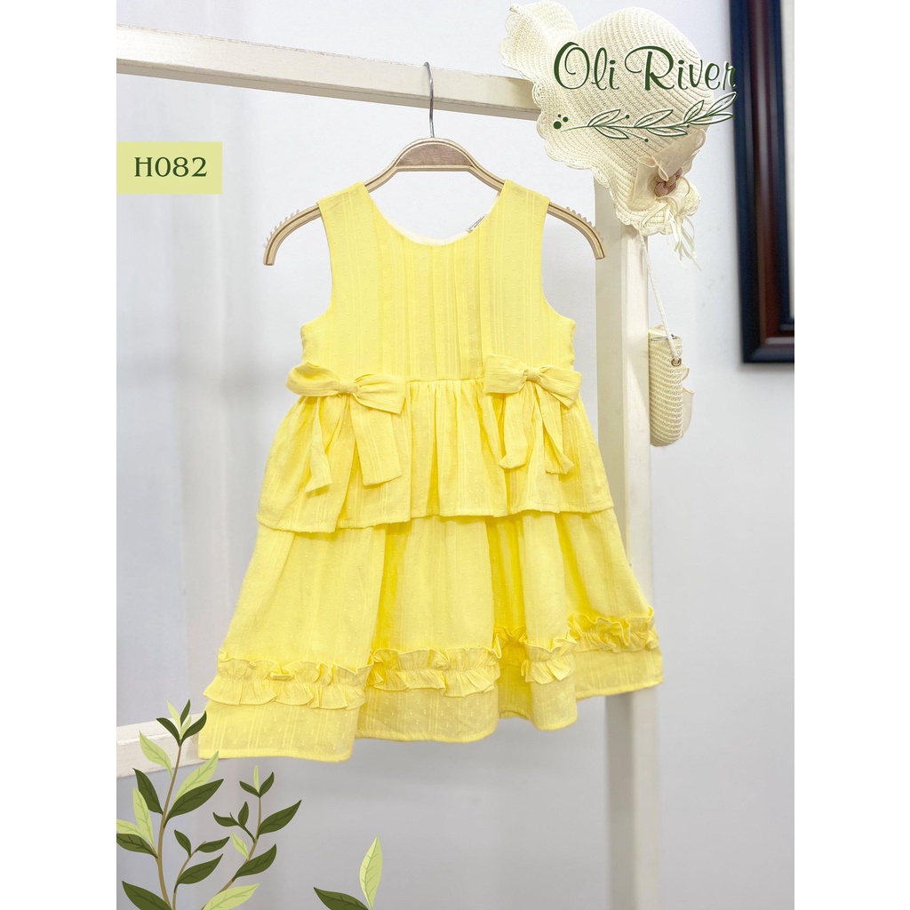 Váy đầm tết bé gái sát nách dáng xòe Oli River đính nơ xinh yêu