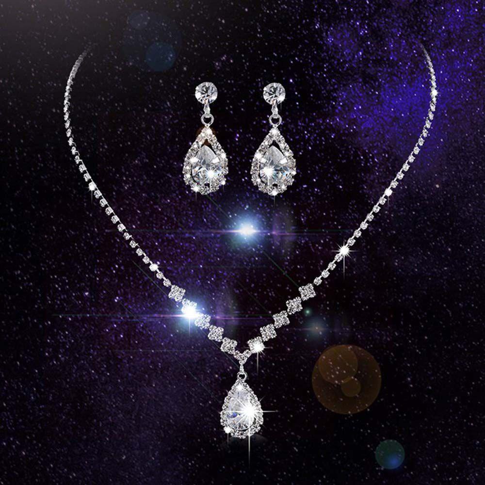 Bộ Trang Sức Đính Đá Zircon Thời Trang Sang Trọng Cho Nữ|Khuyên Tai Giọt Nước Thiên Thần
