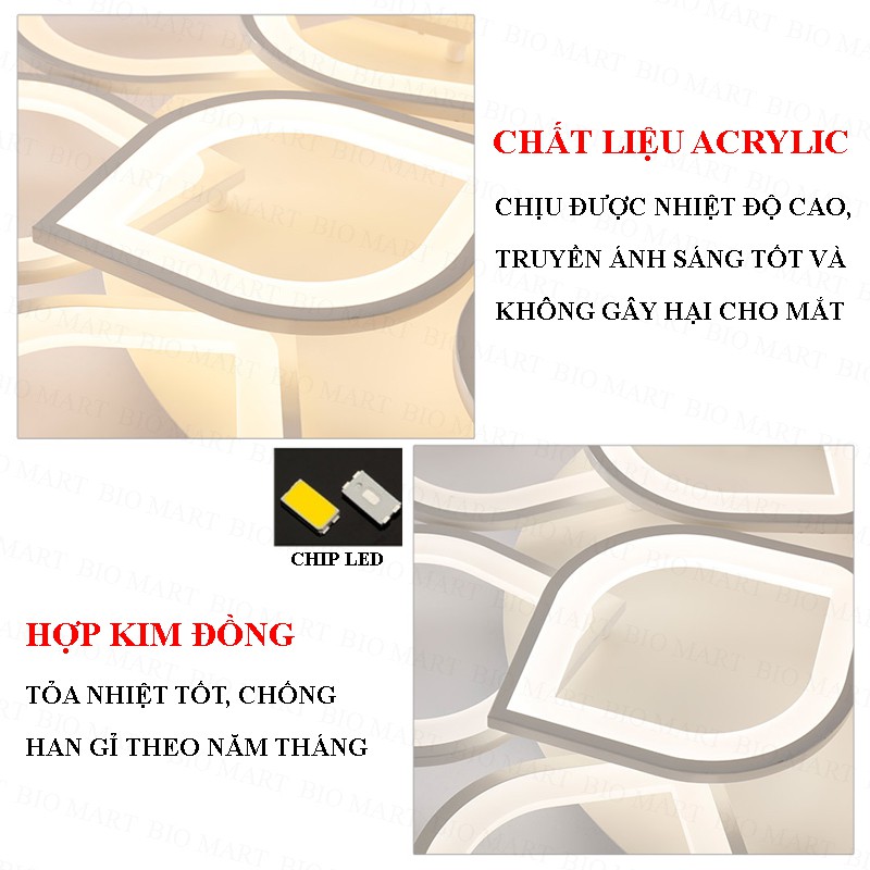 Đèn Ốp Trần Trang Trí – Đèn Âm Trần Trang Trí Phòng Khách, Gồm 3 Chế Độ Ánh Sáng, Có Điều Khiển Từ Xa Tiện Dụng – BIO144