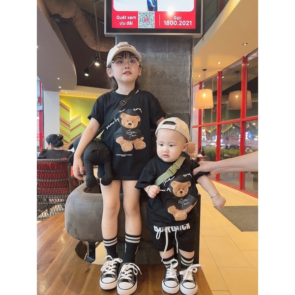 Áo thun tay lỡ swin teddy cho bé , áo phông gia đình unisex , Kid_genZ