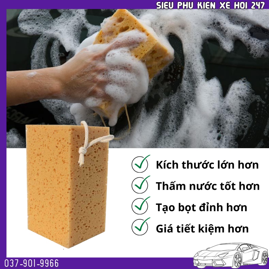 Miếng mút bọt biển rửa xe hình phô mai size lớn có dây treo tiện lợi giá tiết kiệm